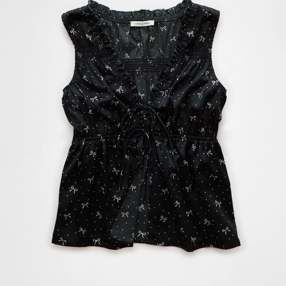 American Eagle Tie-Front Printed Top — Size XL 🎀 White Bow and Polka Dot Print - Picture 3 of 8